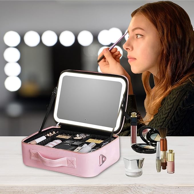 Organizador de maquillaje portátil con espejo LED